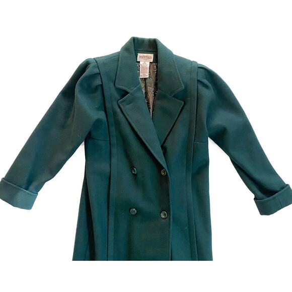 VTG Petite Essentials Green Wool Dress Coat Women's 10P Long Sleeve Button Up - Picture 12 of 13